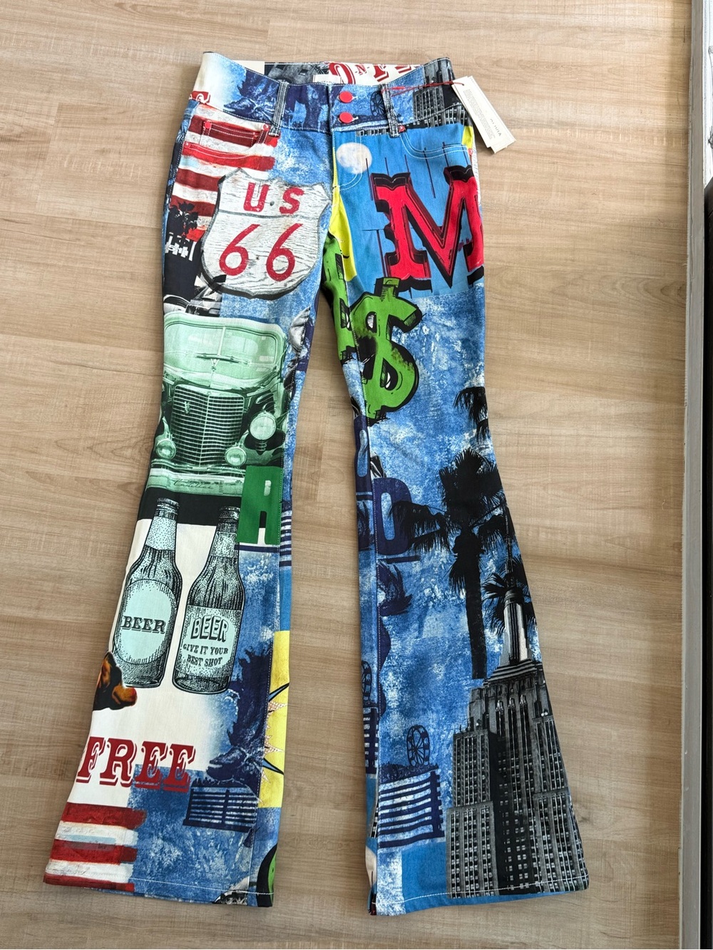 Alice + Olivia Blue Multi-Print Bootcut Jeans